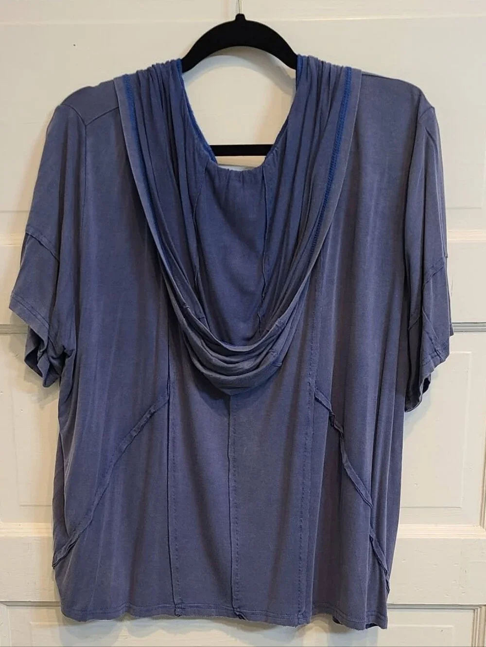 POL Indigo Blue Short-Sleeve Hooded V-Neck Pullover Size M - Picture 2 of 5